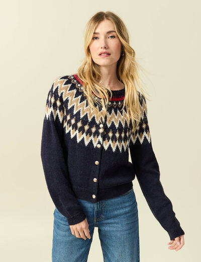 Gilet manches longues col rond bleu marine femme