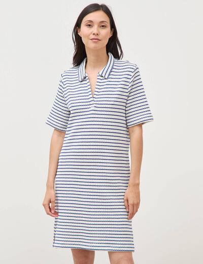 Robe manches courtes en maille ecru femme