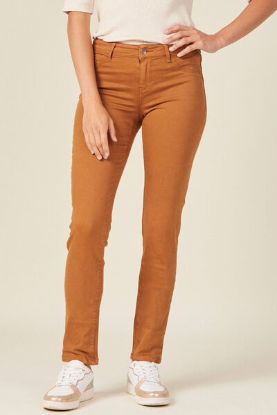 Pantalon slim marron femme