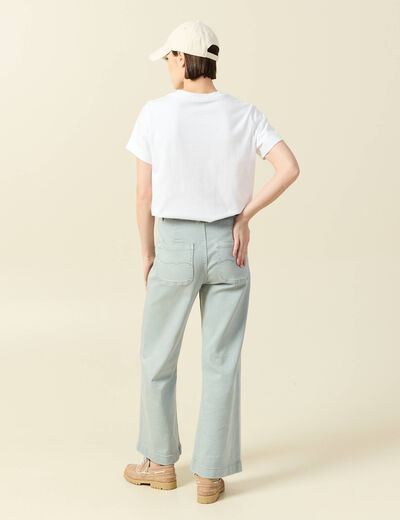 Jeans large cropped taille haute bleu gris femme
