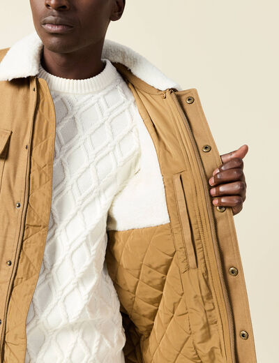 Blouson boutonné col aviateur vert kaki homme