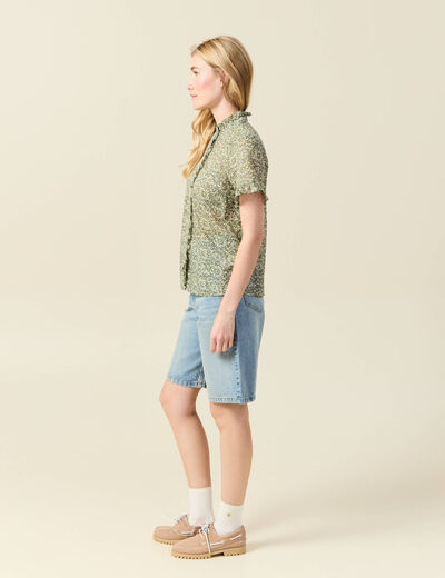 Chemise manches courtes vert kaki femme
