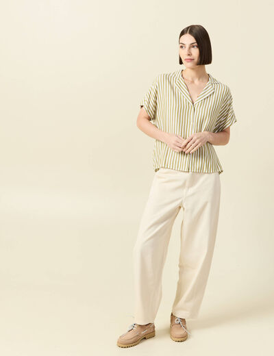 Chemise manches 3/4 vert kaki femme