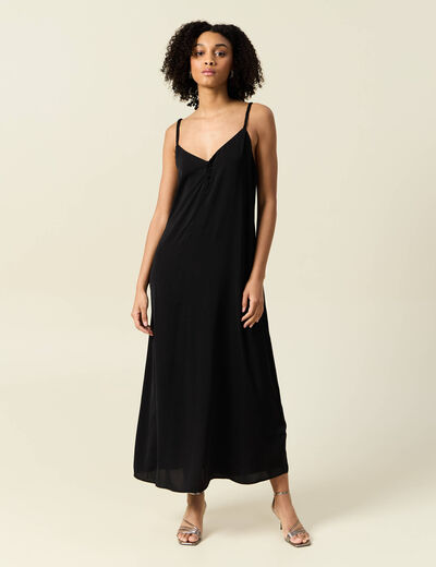 Robe midi droite satin noir femme