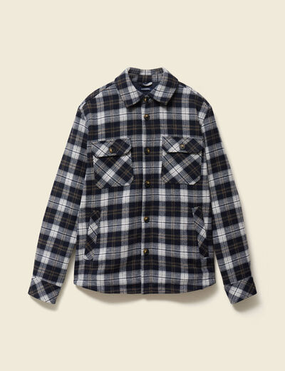 Surchemise oversize courte doubl&eacute;e bleu marine homme