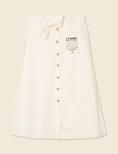 Jupe midi trapèze denim blanc femme