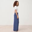 Pantalon large taille haute bleu marine femme