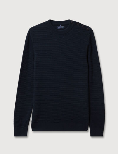 Pull col rond manches longues bleu marine homme