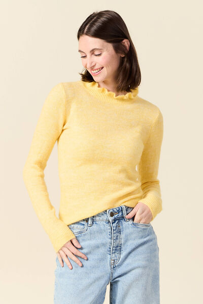 Pull manches longues jaune moutarde femme