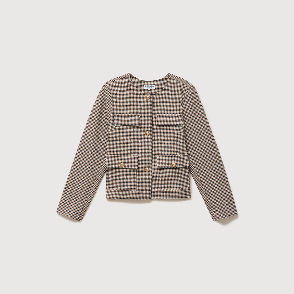 Veste &agrave; carreaux manches longues marron femme
