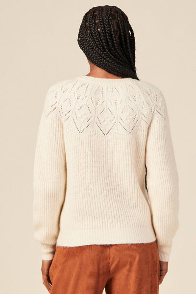 Pull manches longues creme femme