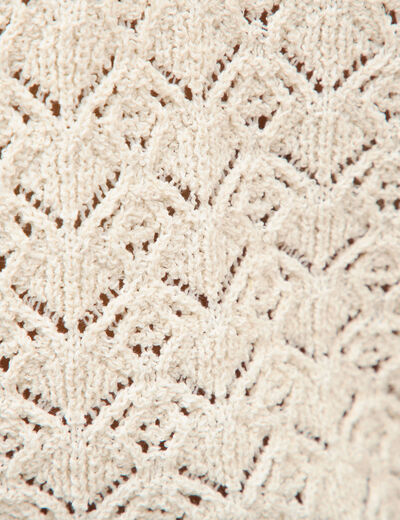 Pull droit court ajour&eacute; manches courtes camel femme
