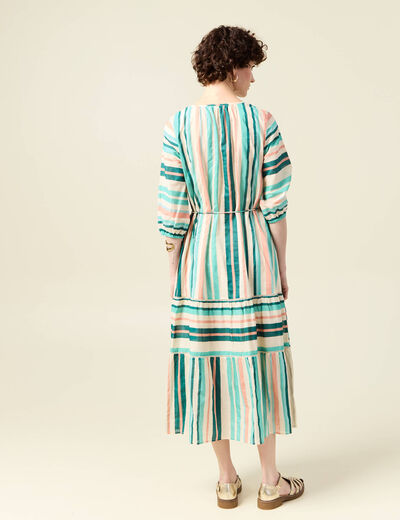 Robe longue évasée noeuds blanc femme