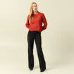 Pull manches longues col rond rouge fonc&eacute; femme