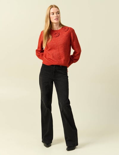 Pull manches longues col rond rouge fonc&eacute; femme