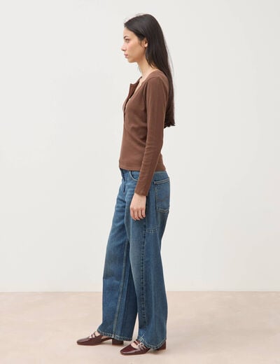 T-shirt cintr&eacute; manches longues marron fonc&eacute; femme