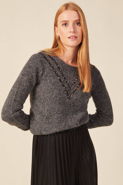 Pull manches longues gris femme