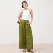 Pantalon droit 7/8&egrave;me brod&eacute; vert kaki femme