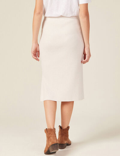 Jupe tricot midi ajustée beige femme