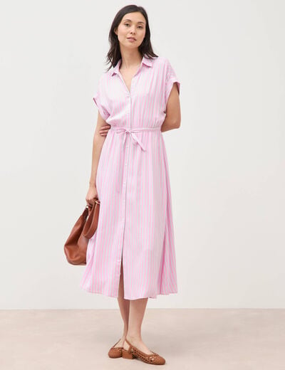 Robe longue &eacute;vas&eacute;e ceintur&eacute;e rose femme