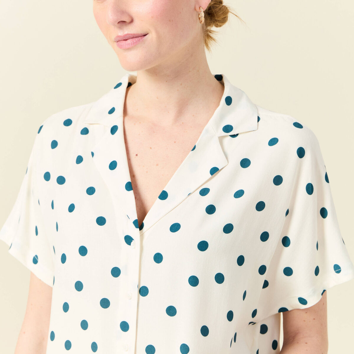 Chemise manches courtes bleu canard femme