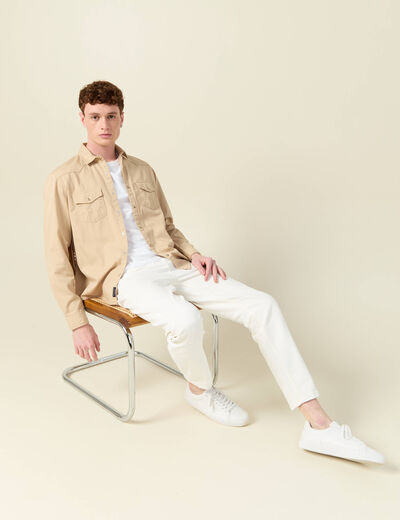 Chemise manches longues beige homme