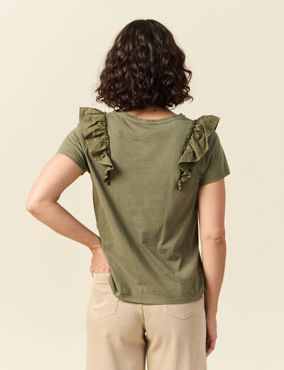 T-shirt en coton manches courtes vert kaki femme