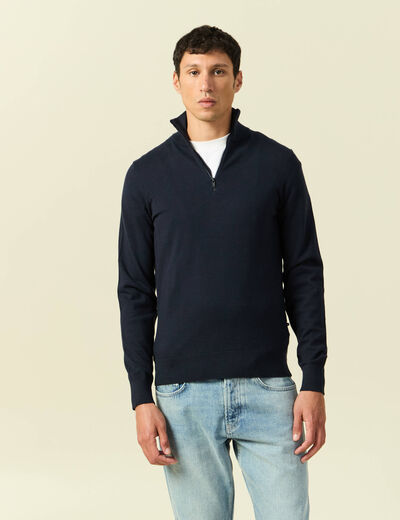Pull fin col camionneur manches longues bleu marine homme
