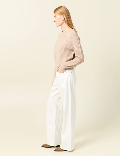 Pull manches longues sequins rose clair femme
