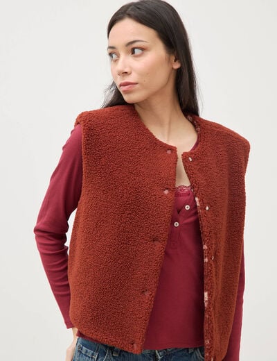 Gilet sans manches r&eacute;versible rouge fonc&eacute; femme