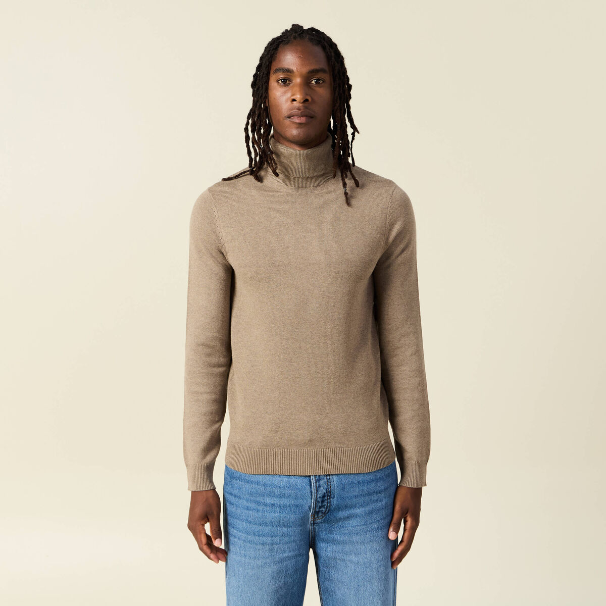 Pull manches longues taupe homme