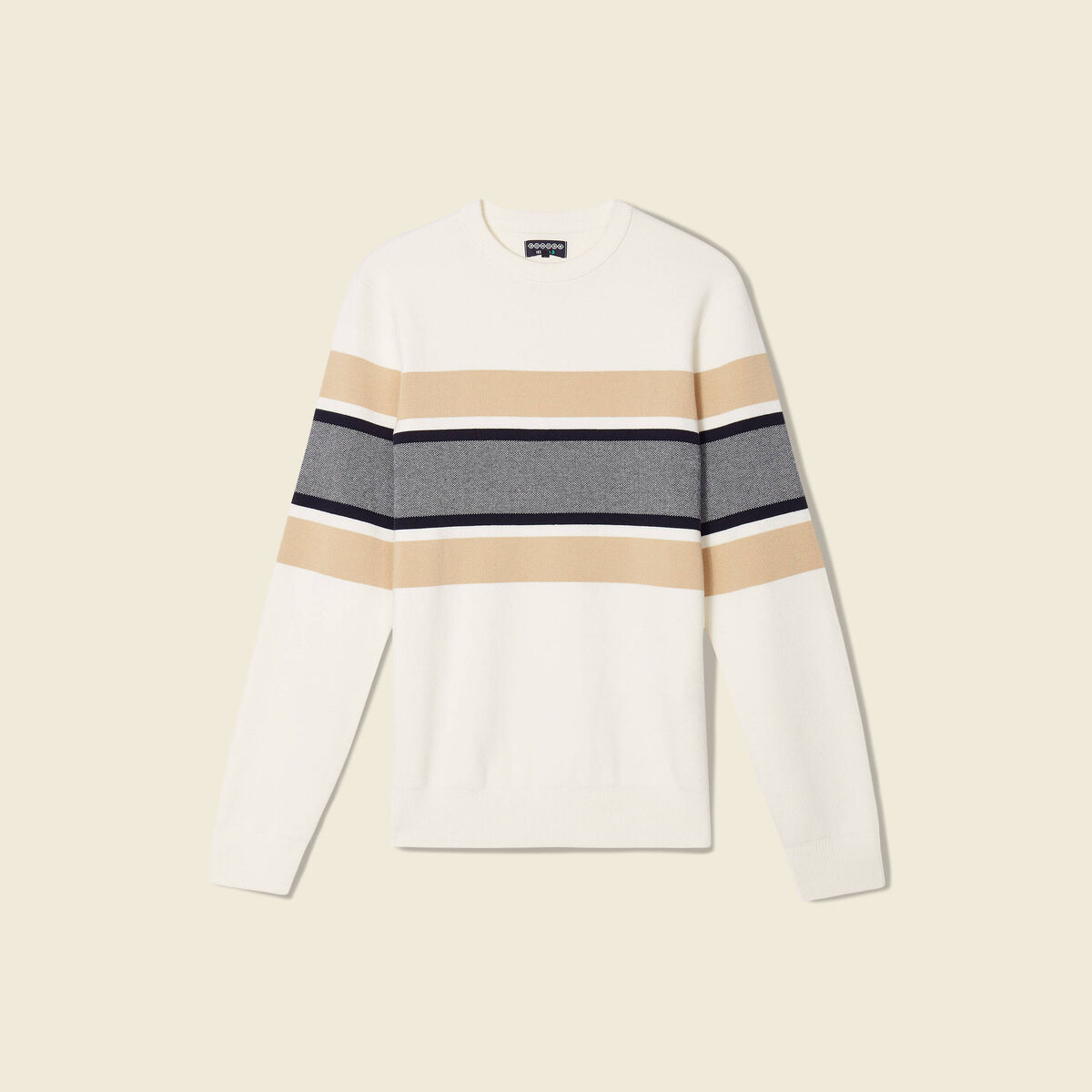 Pull fin col rond manches longues ecru homme