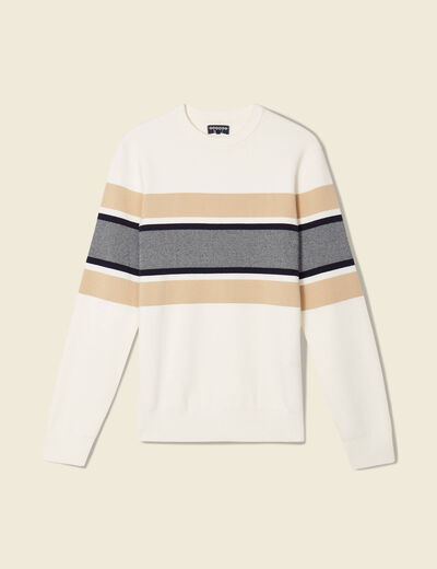 Pull fin col rond manches longues ecru homme
