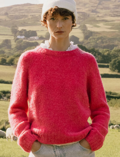 Pull manches longues col rond rose femme