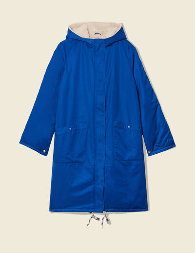 Parka droite à capuche doublée bleu electrique femme