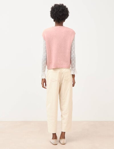 Pull droit court sans manches col rond rose pastel femme