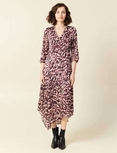 Robe longue évasée fluide marron femme