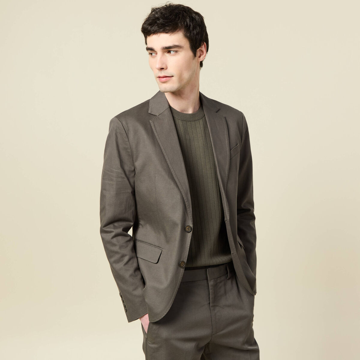 Blazer manches longues col classique vert fonc&eacute; homme