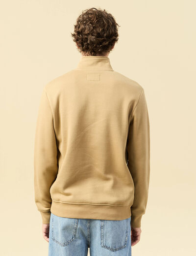 Sweat col camionneur manches longues beige homme