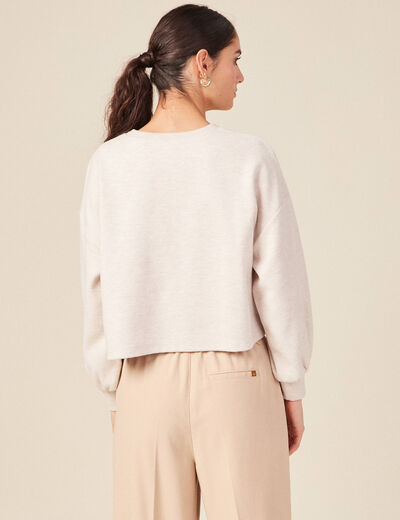 Sweat oversize court manches longues creme femme