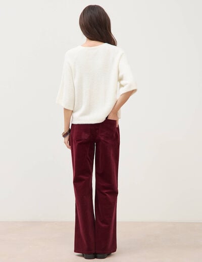 Pull droit manches 3/4 col rond ecru femme