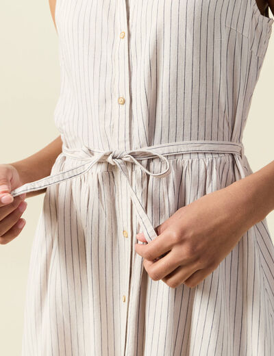 Robe longue évasée ceinturée blanc femme