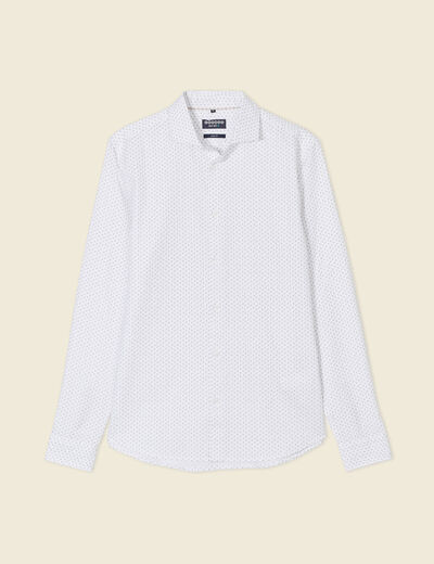 Chemise cintr&eacute;e en coton manches longues blanc homme