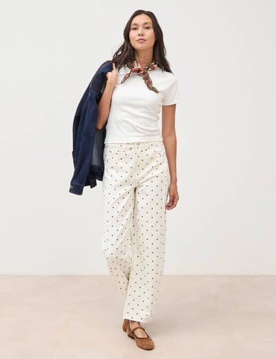 Jeans taille haute bas resserr&eacute; ecru femme