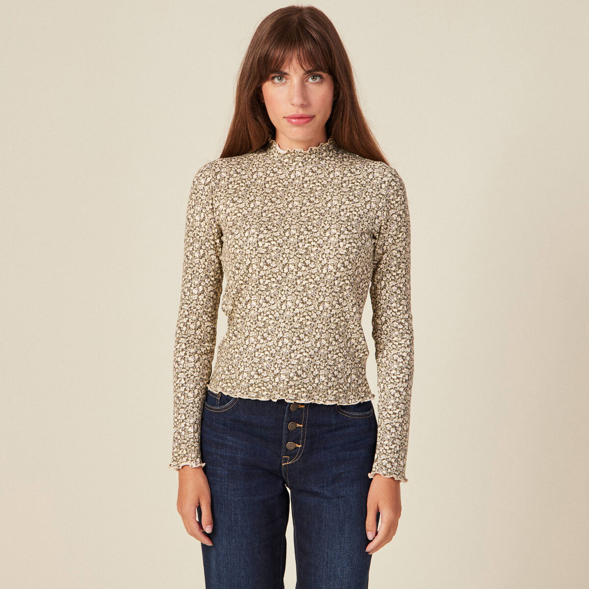T-shirt manches longues vert kaki femme