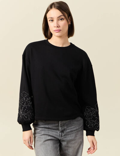 Sweat manches longues brodées noir femme