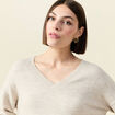 Pull manches longues col en V creme femme