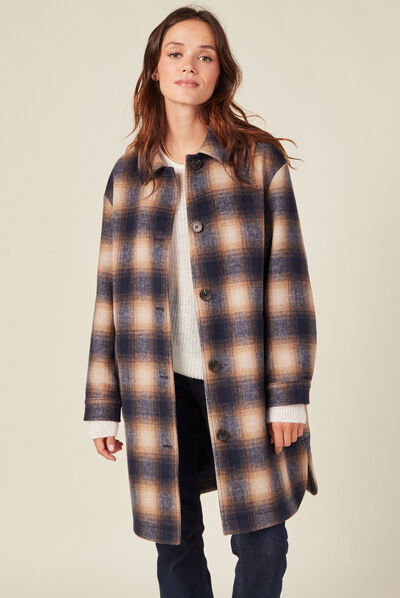 Manteau long droit boutonné orange foncé femme