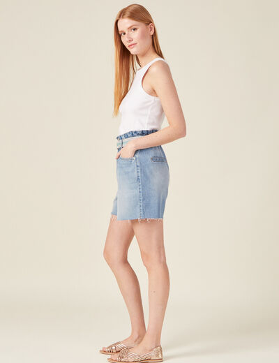 Short straight en jean denim used femme