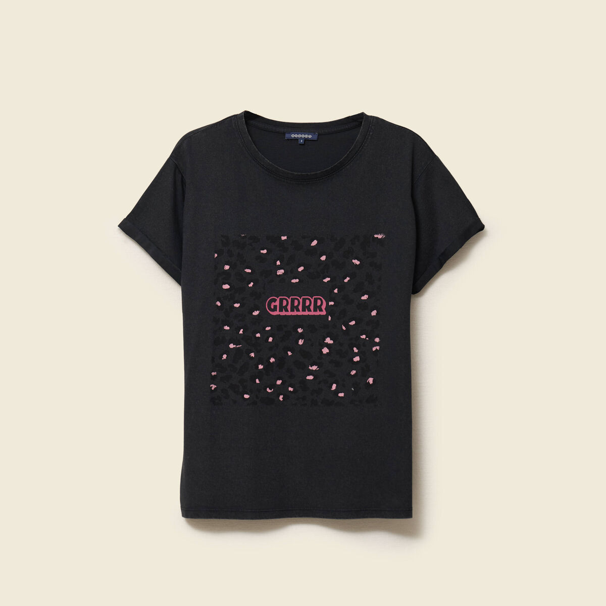 T-shirt en coton manches courtes noir femme